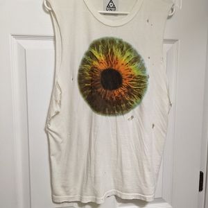 Rare UNIF Iris / Eye White Sleeveless Shirt -  Distressed, Alternative Top